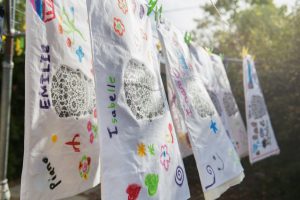 Decorated pillow covers hung to dry